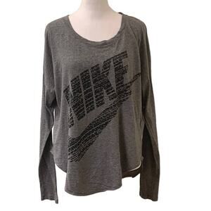 NIKE Women's Long Sleeve Grey T-Shirt, Loose Fit, Drop Shoulders, Size Medium